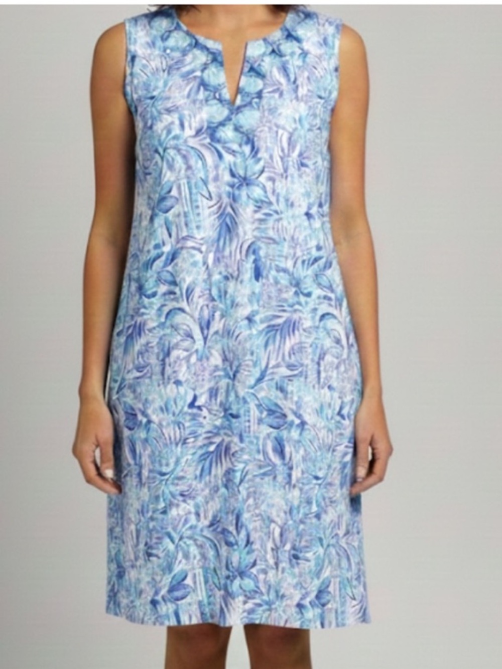 💙Stella Parker Blue Floral Palm Print Sleeveless UPF Protection Mini Dress S💙